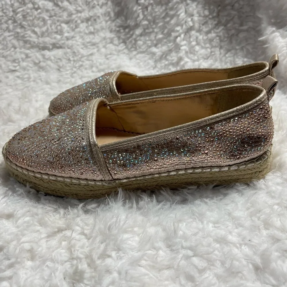 INC International concept gold glitter Espadrilles round toe slip on size 9.5